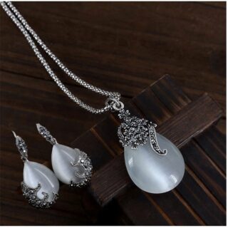 TAI SILVER WITH MAN MADE OPAL NECKLACE & EARRING SET